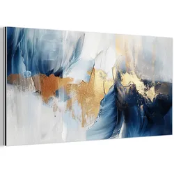METALLBILD Gold - Blau - Aquarell - Kunst - Modern 80x40 cm