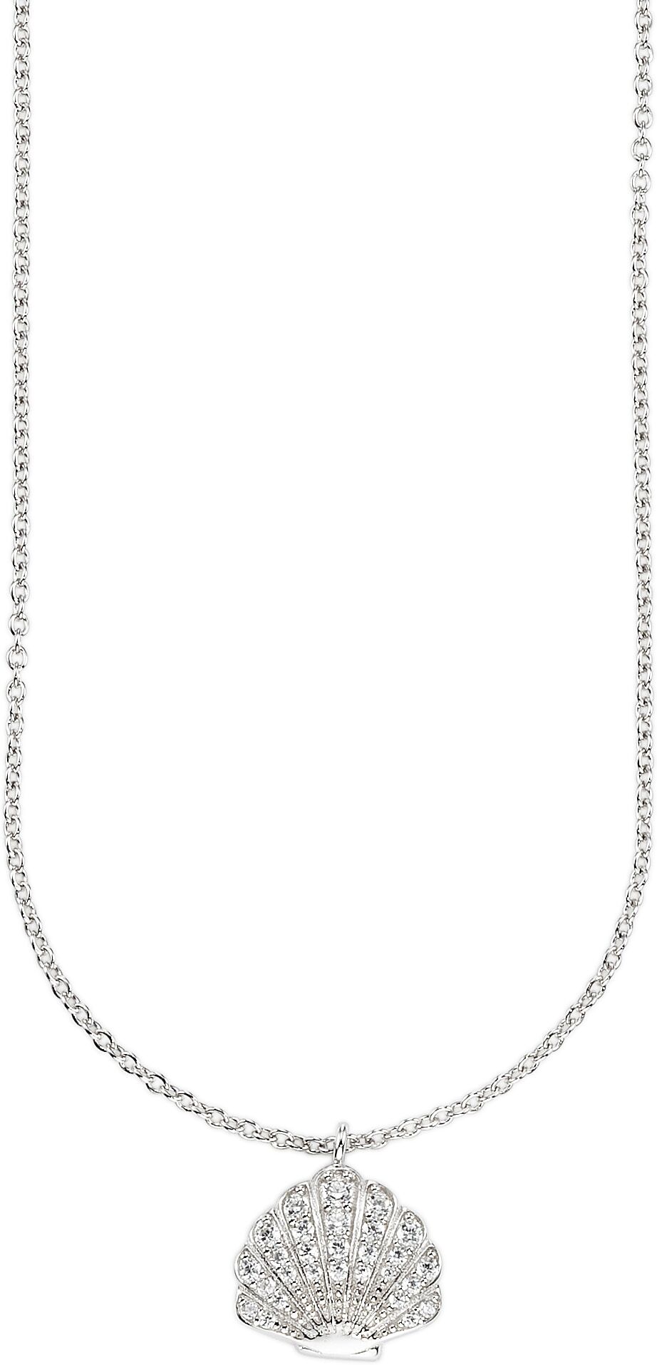 Kette mit Anhänger FIRETTI "Silberkette mit Anhänger im Muschel-Design", silber (weißgoldfarben, kristallweiß), Halsketten, Silber 925 (Sterlingsilber), L: 45 B: 1mm, Kette mit Anhänger, mit Zirkonia (synth.), B:1mm