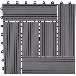 Mendler WPC Bodenfliese Rhone, Holzoptik Balkon/Terrasse, 11x je 30x30cm = 1qm ~ Premium, grau versetzt