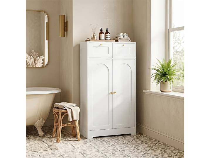 HOMCOM Armoire Salle de Bain 2 Tiroirs Étagère 60x30x108cm Blanc