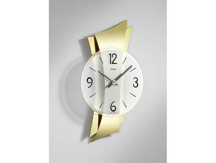 Hochwertige Wanduhr aus Messing mit geschwungener Rückwand, Gold