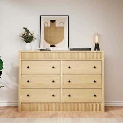 Garvee Drawer Dresser for Bedroom, Wide Wooden Chest of Drawers, Fluted Storage Organizer for Living Room, Hallway and Entryway