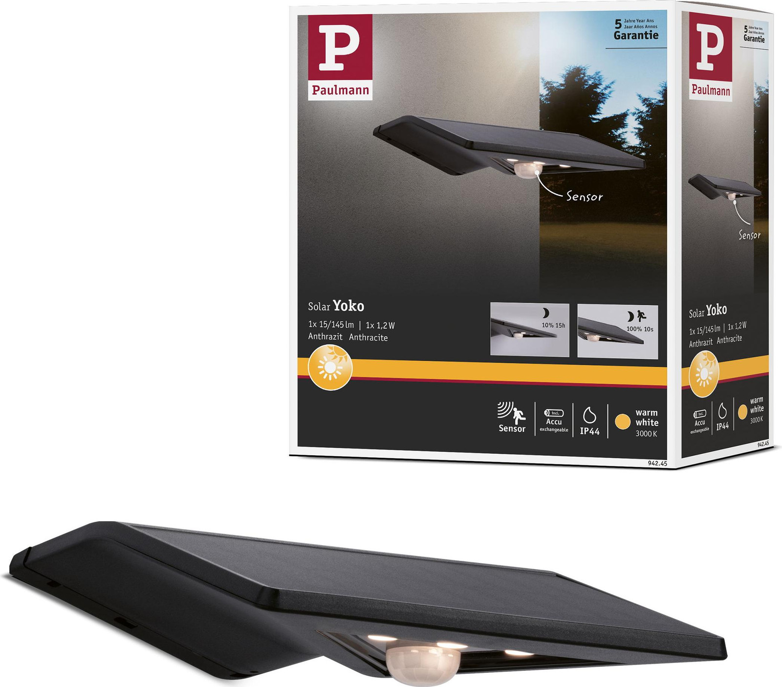 Paulmann Solar LED huisnummerlamp Yoko met schemersensor en bewegingsmelder voor in de tuin