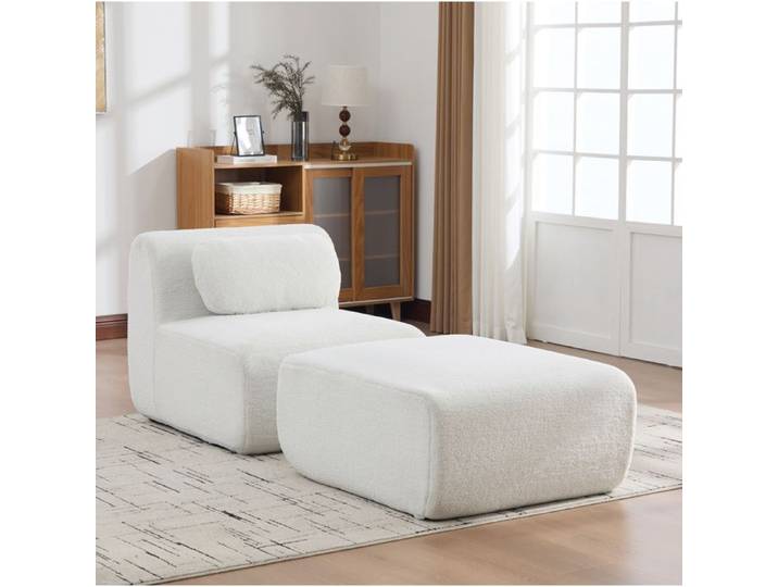 Canapé modulable compressé 1 place en chenille blanc mousse 30D sans montage