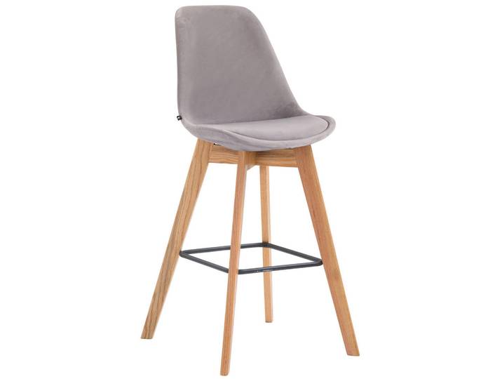CLP Barhocker Samt Grau, Holz, 48x112x56 cm, Esszimmer, Barmöbel, Barhocker