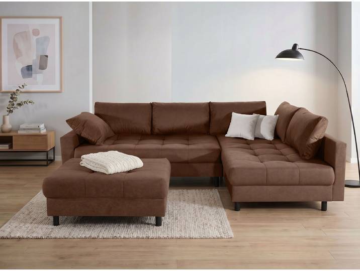 Ecksofa COLLECTION AB Toni XL L-Form B:274 cm Set inkl. Hocker, AKTION mit Pet Topper , braun, B:274cm H:44cm T:184cm, 100%Polyester, Sofas, Ecksofa, Set: Sofa & Hocker, 2 Zierkissen, Bonell-Federkern