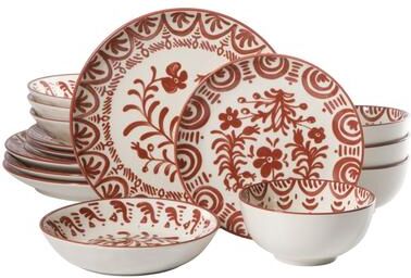 Bloomhouse - 2-Time Oprah's Favorite Things - Valencia Flor 16 Piece Stoneware Dinnerware Set, Artisanal Decorated