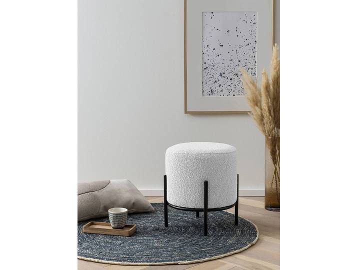 Repose-pieds capitonné Bumyra - Type B 35 x 38 x 35cm Blanc/Blanc Noir Bouclé