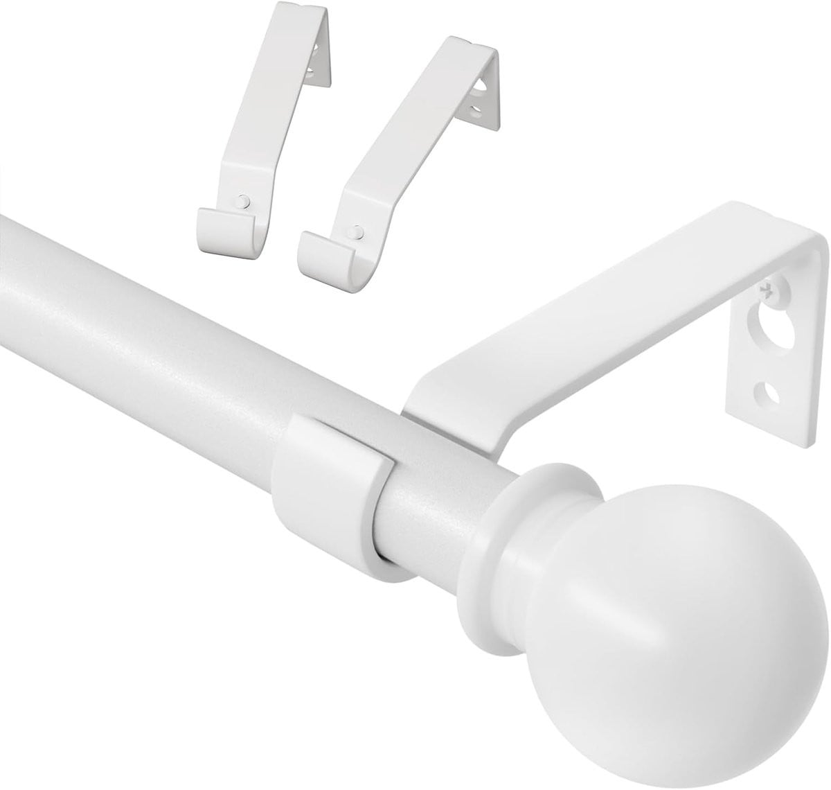 Verstelbare witte gordijnroede enkel - Metalen gordijnstang set voor raamdecoratie - 66-120 cm
