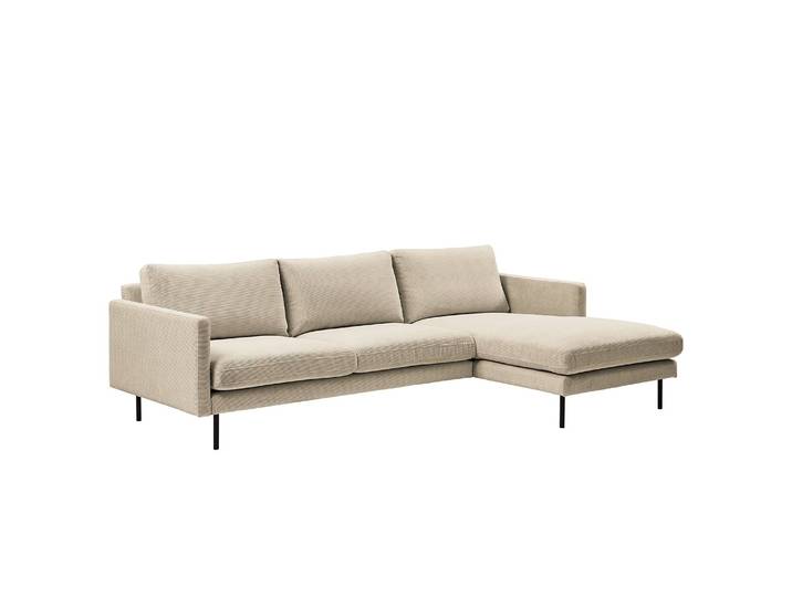 Ecksofa mit Longchair Beige/Beige Cordstoff Licia 262 x 82 x 156cm Longchair davorstehend rechts Skandi