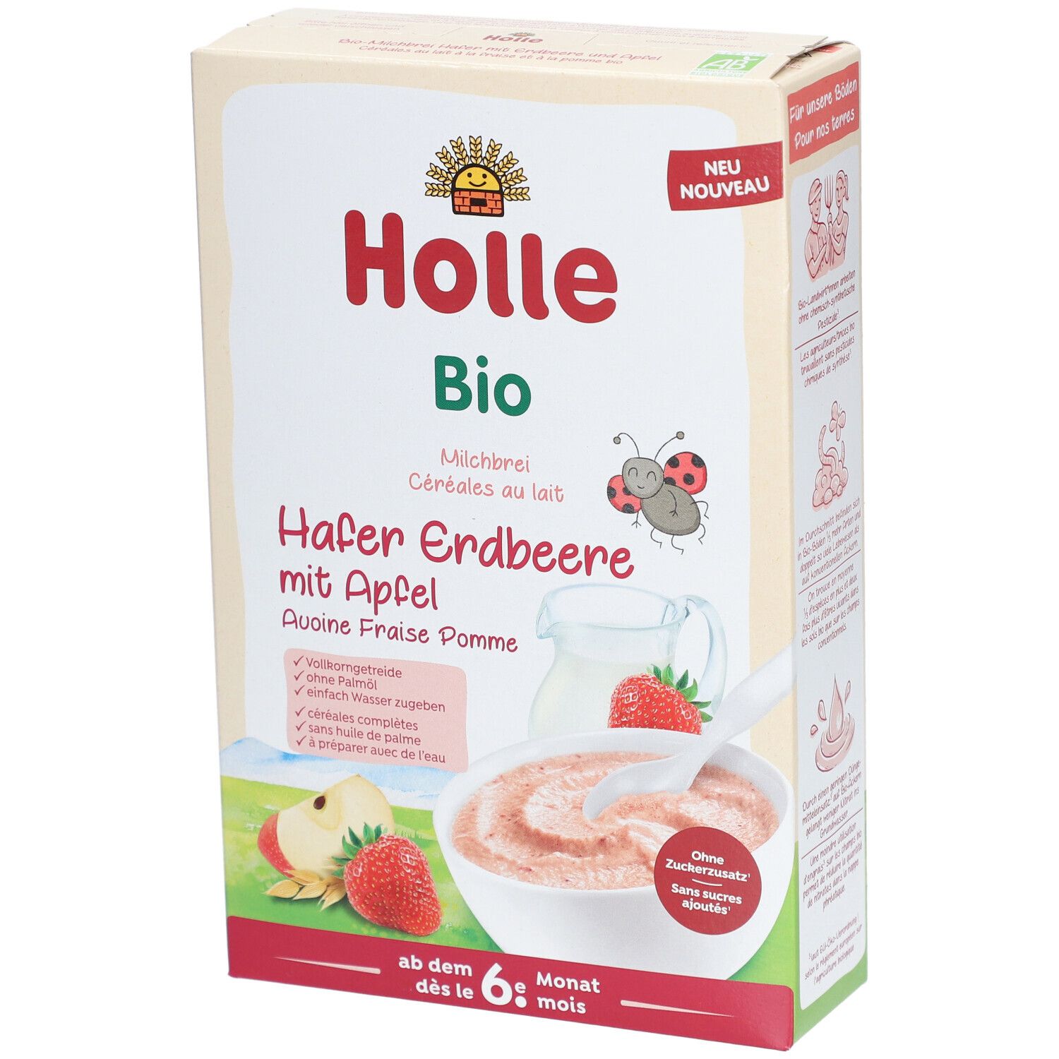 Holle Milchbrei Hafer Apfel Erdbeere Bio 250 g Retard-Granulat
