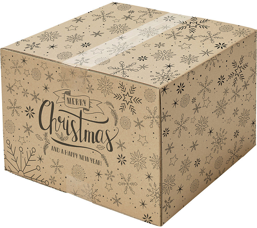 Versandkarton Merry Christmas, VE 10 Stk, Innenmaße 390 x 290 x 200 mm, ab 5 VE ratioform
