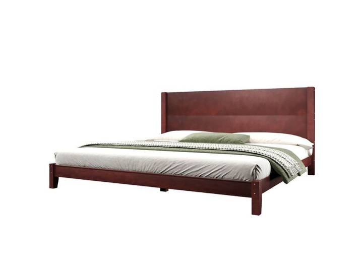 WUVRIE Lit plateforme 180 x 200 cm avec tête de lit et sommier à lattes MDF et pin marron