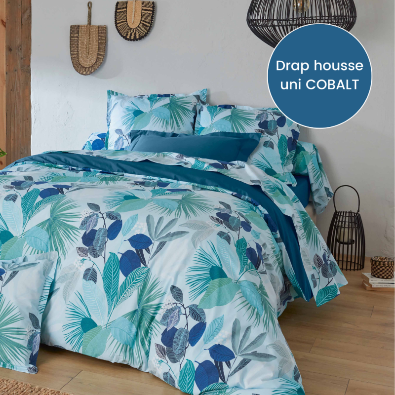 Drap housse percale Tradilinge uni COBALT (Moorea Cobalt) (Couleur : Cobalt)