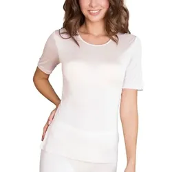 Lady Avenue Silk Jersey T-Shirt Elfenbein Seide Large Damen