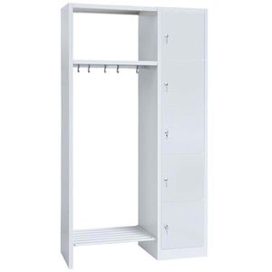 Lüllmann Schließfachschrank 525510, lichtgrau, 5 Fächer, Stahl, 112 x 180cm, mit Garderobe