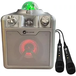 N-Gear Disco Star 710 Silver - Draadloze Bluetooth Party Speaker - Karaoke Set - Sterrenprojector - 2 Micro