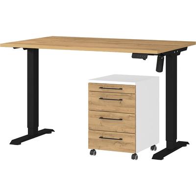 Büromöbel-Set GERMANIA "Profi 3.0", weiß (weiß, grandson, eiche, nachbildung), Schreibtisch 120cm breit Holzwerkstoff Metall, Holzwerkstoff, Metall, Arbeitsmöbel-Sets, Büromöbel-Set, Büromöbel-Set bestehend aus Schreibtisch und Rollcontainer