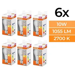 6 x OSRAM LED Glühbirne mattiert E27 10W wie 75W warmweiße Wohnbeleuchtung