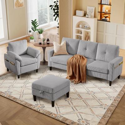Jarenie 3 Pieces Corduroy Living Room Set with Sofa ,Ottoman and Chair