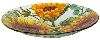 Evergreen 18 in. Multicolor Sunflower Glass Birdbath