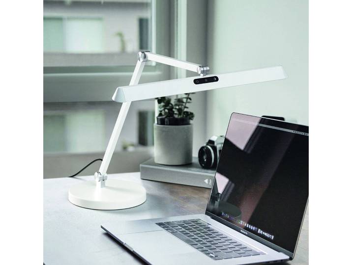 Fabas Luce LED Schreibtischlampe Beba, dimmbar, weiß / opal, für Arbeitszimmer / Büro, Aluminium, Modern, LED Tischlampe