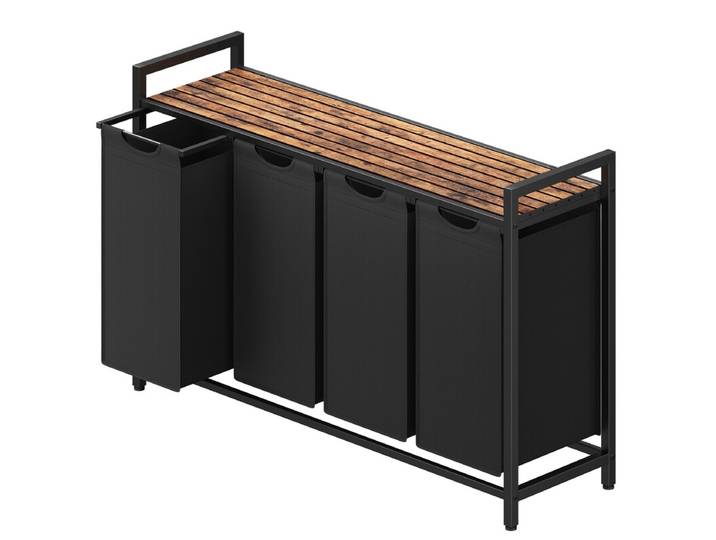 JOYFURNOS Panier à Linge Coulissant avec Sac Amovible, 160 L – Trieur de Linge à Cadre Métallique avec Étagère, Noir Encre et Marron Rustique, 115,6 x 33 x 72,5 cm