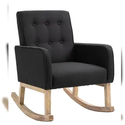 Décoshop26 - Moderner Schaukelstuhl mit gepolsterter Rückenlehne und Holzbeinen schwarzer Stoff FAL101541