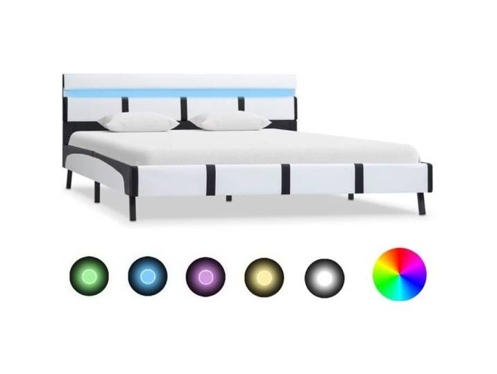 Lit double avec LED 140x200cm - 3816Magic® - Moderne Blanc Similicuir - Hauteur de couchage 21 5cm