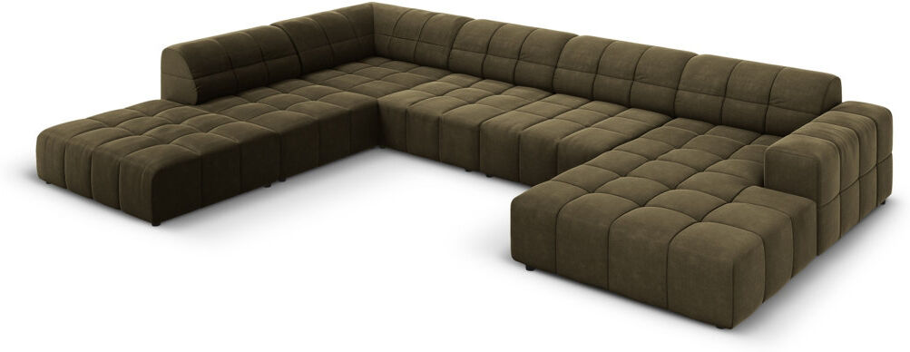 Micadoni Home Chicago 7 Seater Corner Sofa Green Velvet 70cm H X 262cm W X 364cm D