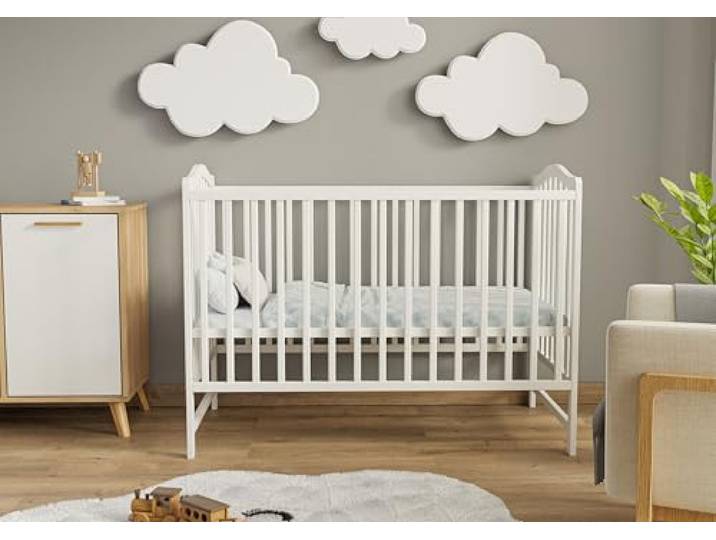 ms factory Babybett Paris 120x60 cm – Höhenverstellbares Kinderbett aus Massivholz – Gitterbett mit sicherer Wasserlackierung – Mitwachsendes Baby Bett mit herausnehmbaren Stäben