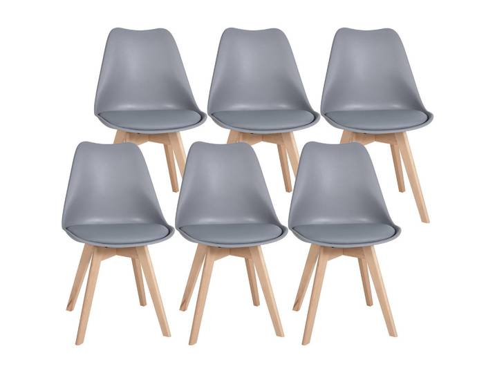 CLP Stuhl 6er Set Kunststoff Grau, Holz, 49x83x50 cm, Esszimmer, Stuhl