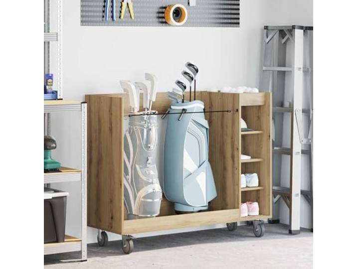 KFPOERTFGD Golf Schrank mit Rollen, Artisan-Eiche Holz-Aufbewahrung Inklusive 4 Räder, Robuster Metallrahmen, Viel Stauraum, Für Innenbereiche