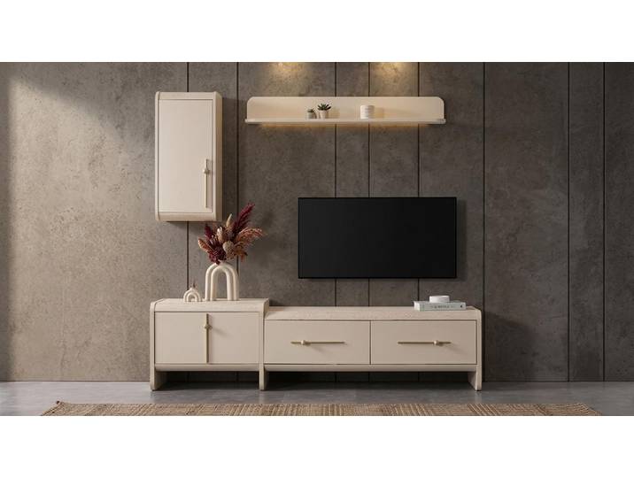 JVmoebel Wohnwand Wohnwand Möbel Einrichtung Regal Wohnzimmer Stil modern Farbe beige, (3-St), Made in Europa