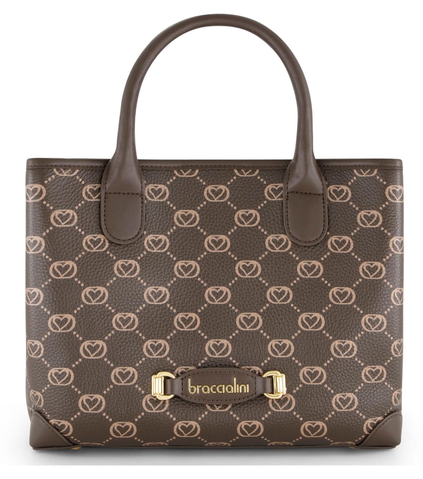 Braccialini Monogram Mittelgroße Handtasche aus bedrucktem Leder mit