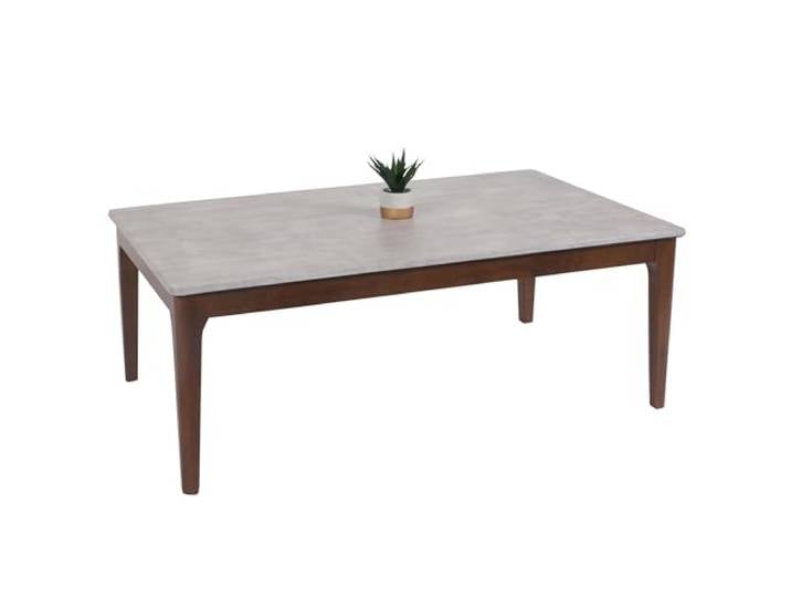 Mendler Couchtisch HWC-M55 Massiv-Holz 46x120x70cm Beton-Optik Beistelltisch, Sofatisch, HDF, Laminat, Melamin, braune Beine