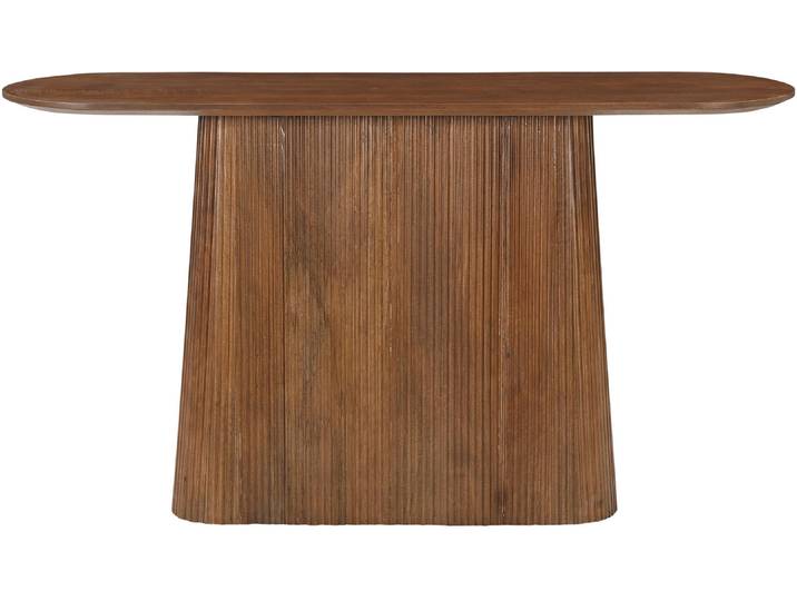 Konsolentisch SIT Mumbai oval aus massivem Mangoholz mit Lamellen-Sockel , beige (natur, natur, natur), B:140cm H:76cm T:40cm, Tische, Konsolentisch, Ovale 140-cm-Platte trifft auf modernes Lamellendesign