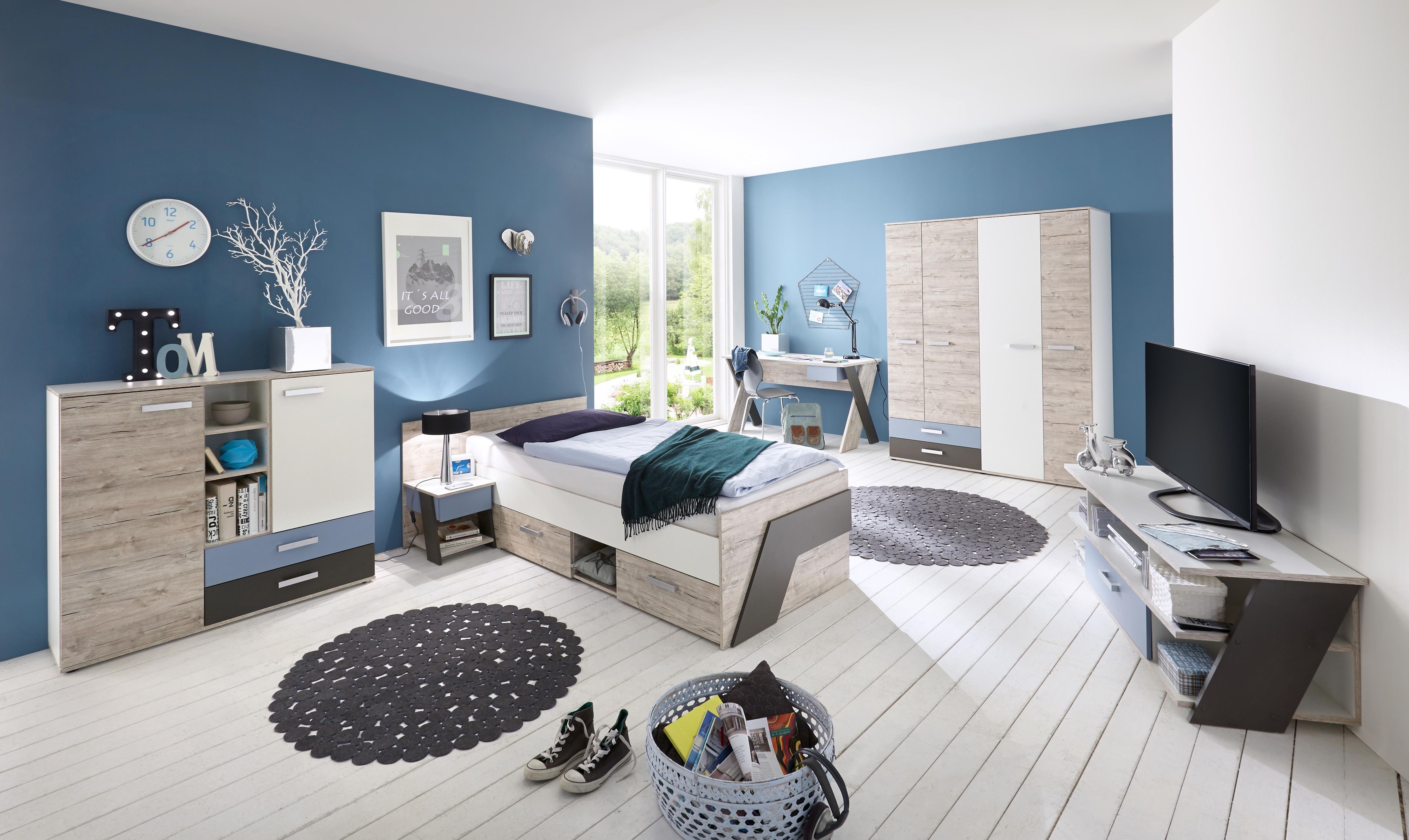 Kommode FMD "Nona 4", bunt (weiß, sandeichefarben, bunt), Sideboards, Kommode, Kommode mit flexiblem Stauraum, Breite 117 cm weiß, sandeichefarben, bunt Einheitsgröße
