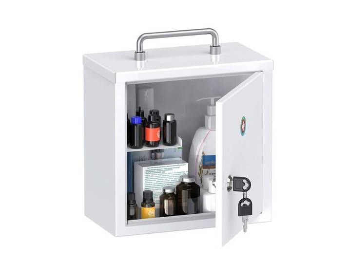 Armoire à Pharmacie Murale Verrouillable à clé - Rangement Médical en Acier léger pour Médicaments - Blanc