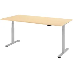 bümö elektrisch höhenverstellbarer Schreibtisch 200x100 cm in Ahorn, Gestell in silber - Stehschreibtisch höhenverstellbar mit Memory-Steuerung,