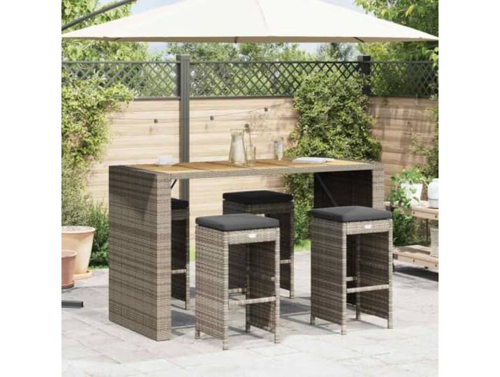 ZQQLVOO Garten-Barhocker mit Kissen 4 STK. Grau Poly Rattan 4er Set Barhocker, PE-Rattan, abnehmbare Kissenbezüge, Stahlrahmen, 110 kg belastbar, für Terrasse und Balkon