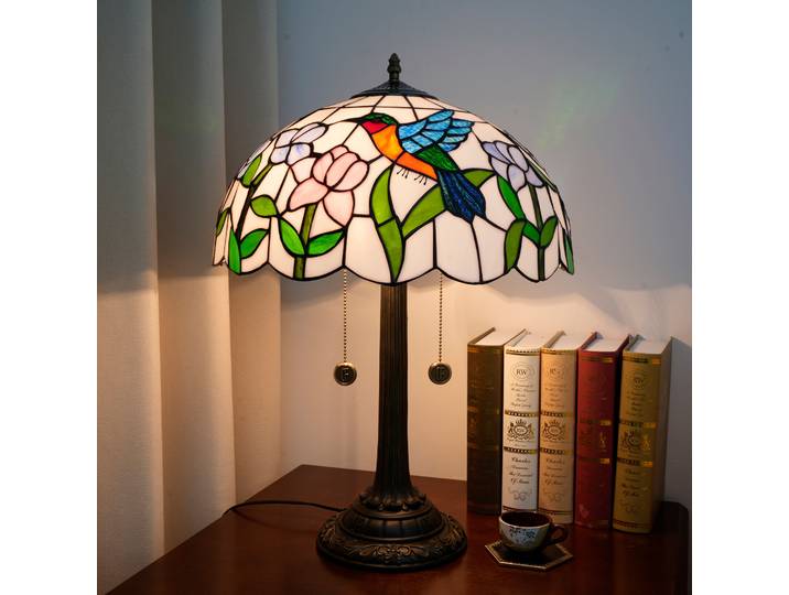 Lampe de table moderne en verre teinté, motif colibris et fleurs, pour la maison, le bureau, le salon, cadeau pour la fête des mères