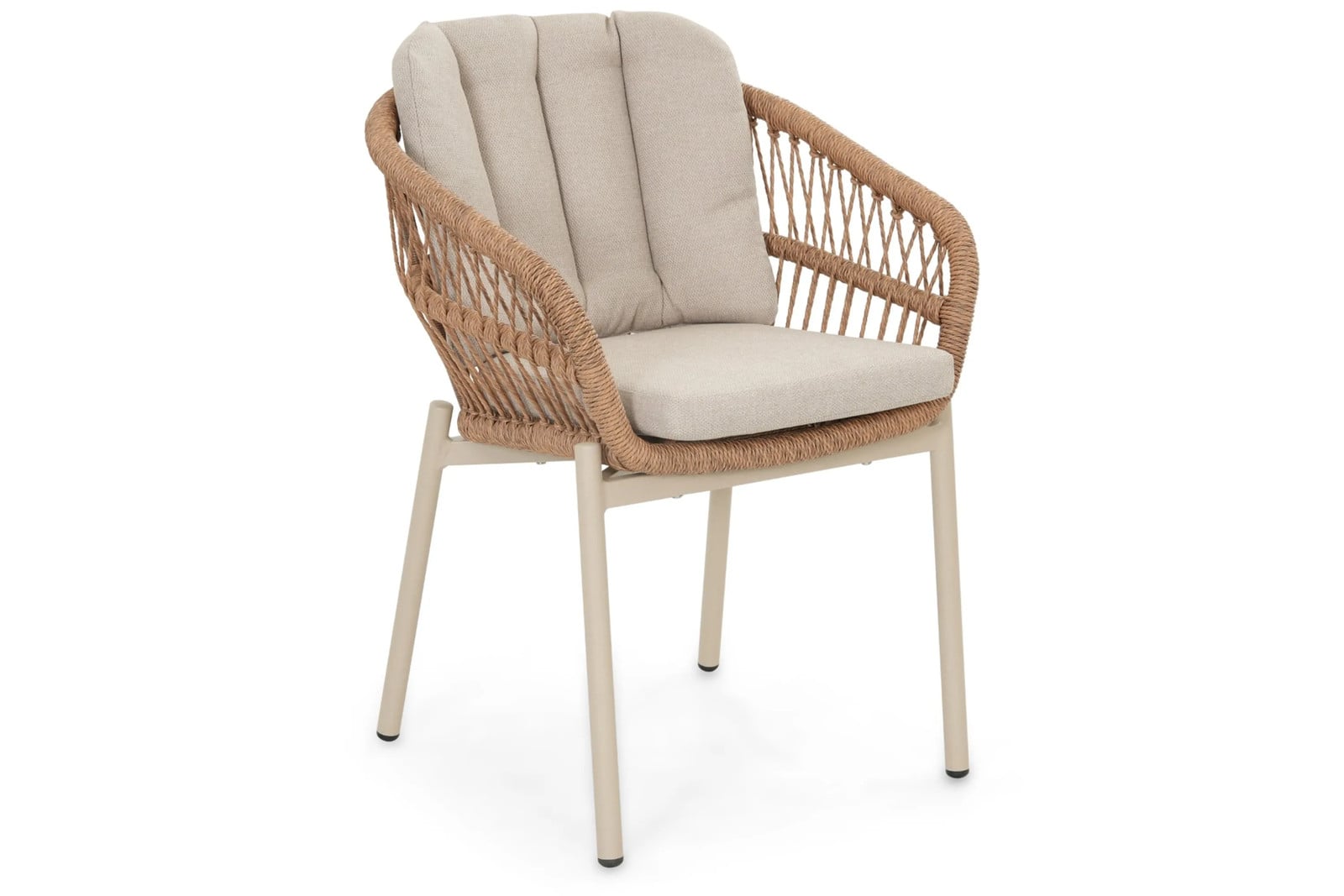De Laan Malaga dining tuinstoel met armleuningen en kussens in sand, brown en beige
