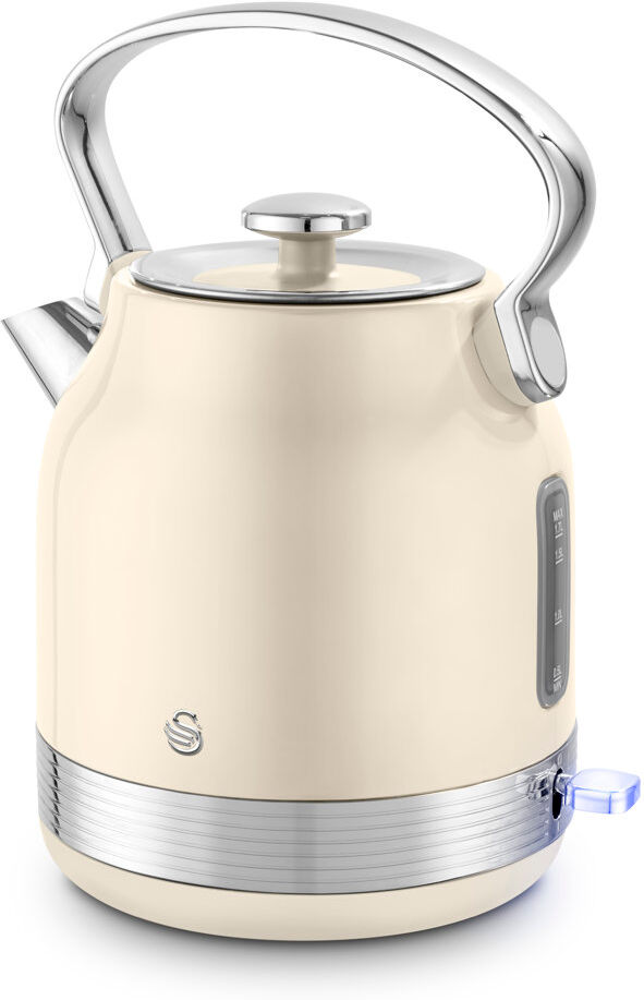 ​​Swan SK14631C Retro Traditional Kettle, Rapid Boil, Removable Limescale Filter, Easy Pour, 360 Degree Base, Water Indicator Window and Boil Dry Prot Cream 1.7L