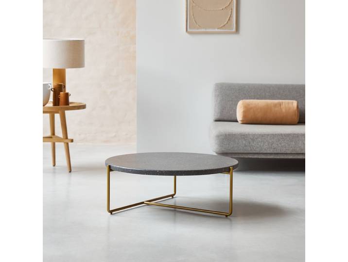 Couchtisch Konfetti grau aus Metall und Terrazzo 80 Anatole mit goldenem Gestell - Grau