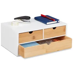 Relaxdays Schreibtisch Organizer 3 Schubladen Weiß,Hellbraun