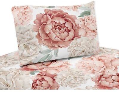 Sweet Jojo Designs Boho Shabby Chic Floral Girl Queen Sheet Set Ivory Bohemian Vintage Garden Watercolor Flower Nature Elegant Pastel Dusty Rose 4p