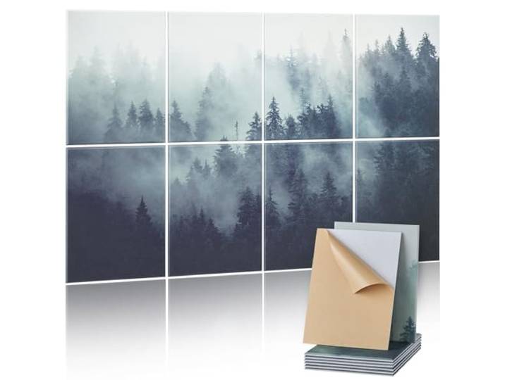VEVOR Panneau Acoustique\, Lot de 8\, Mousse Acoustique Mural Autocollant 40x30x1 cm Panneaux Insonorisants Fibre de Polyester\, Isolation Phonique Décorative pour Maison\, Studio\, Bureau\, Motif Forêt