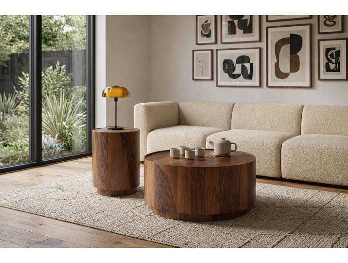 JVmoebel Couchtisch Couchtisch-Set Braune Farbe Moderner Stil Holzbeine Tischplatte Holz, Made in Europa