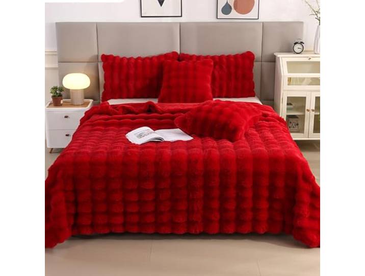 ZHANGXIAOMIN Bubble Decke Weiß Kuscheldecke Flauschig Fellimitat Decke Kuscheldecke Flauschig Flauschige Decke Fluffy Blanket Bubble Decke FüR Bett Sofa Casual Decke (Rot,200 x 230 cm)